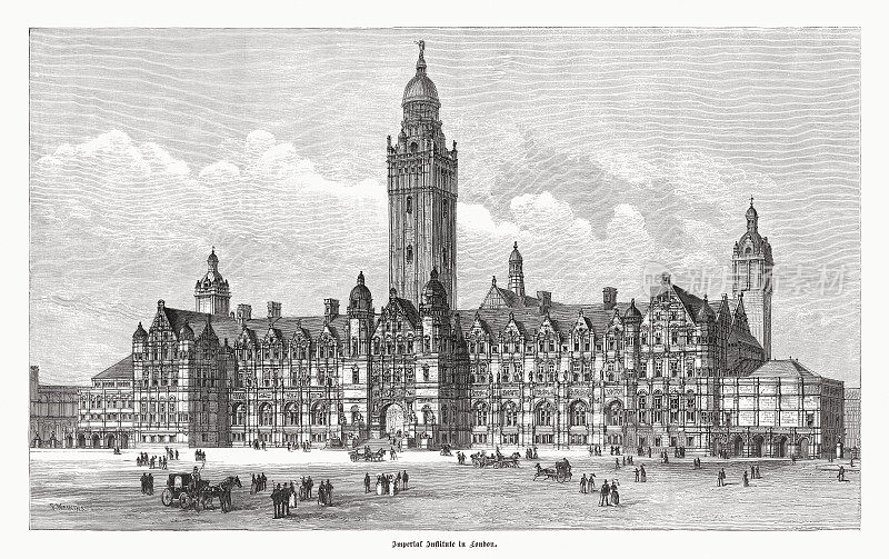 英国伦敦帝国理工学院，木刻，1897年出版
