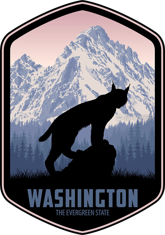 华盛顿矢量标签与加拿大山猫和北卡斯卡德国家公园