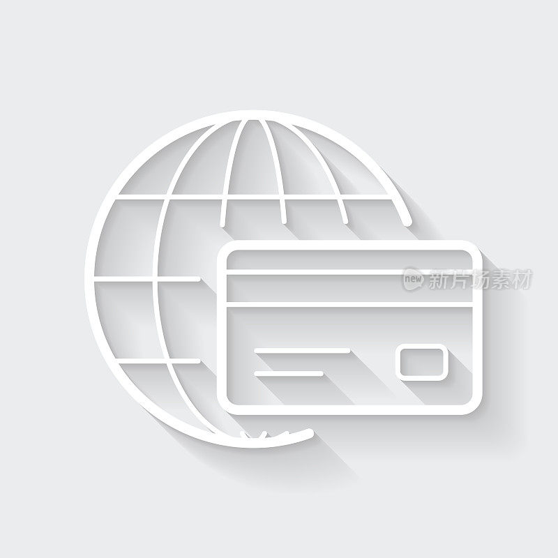 国际支付。图标与空白背景上的长阴影-平面设计