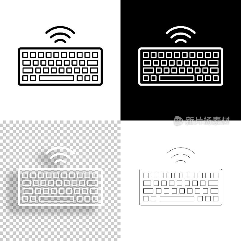 无线键盘。图标设计。空白，白色和黑色背景-线图标