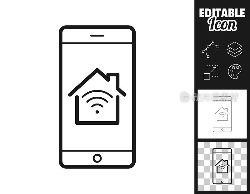 带有智能家居的智能手机。图标设计。轻松地编辑