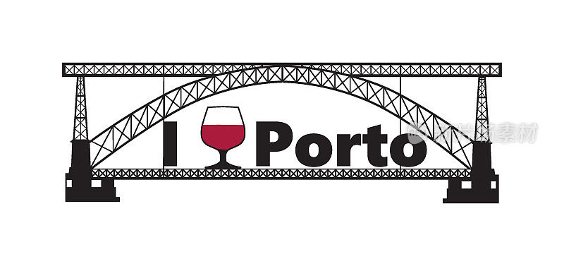 葡萄牙城市波尔图横旗。我喜欢波尔图，有传统的波尔图酒杯和著名的城市地标埃菲尔桥的正面景观。