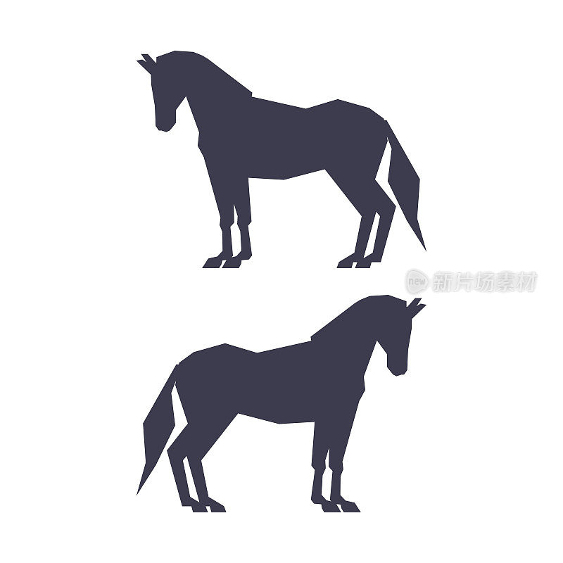 马或马黑色剪影驯养，奇数脚趾，蹄哺乳动物向量集