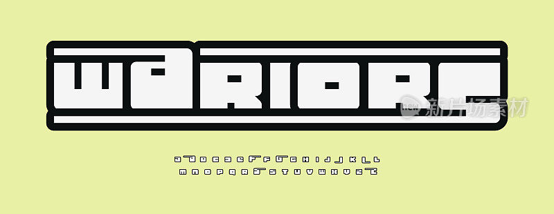 现代模块化字母表，白色字母与黑色轮廓，几何最小风格类型现代汽车标志，大标题，字母组合，游戏字母和排版。现代加粗字体设计