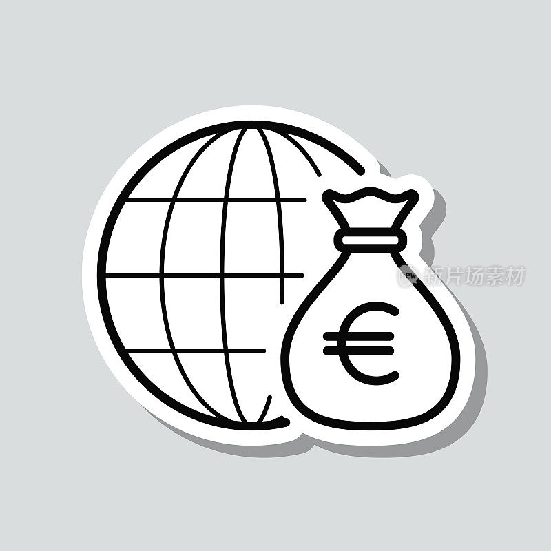 欧元在世界各地。图标贴纸在灰色背景
