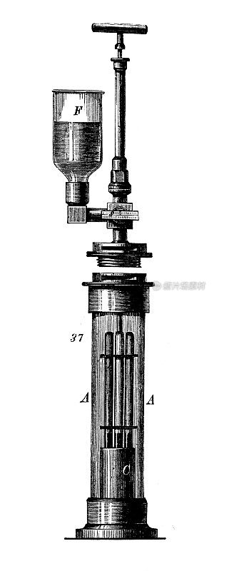 古董插图，物理原理和实验，加热和温度:气体冷凝
