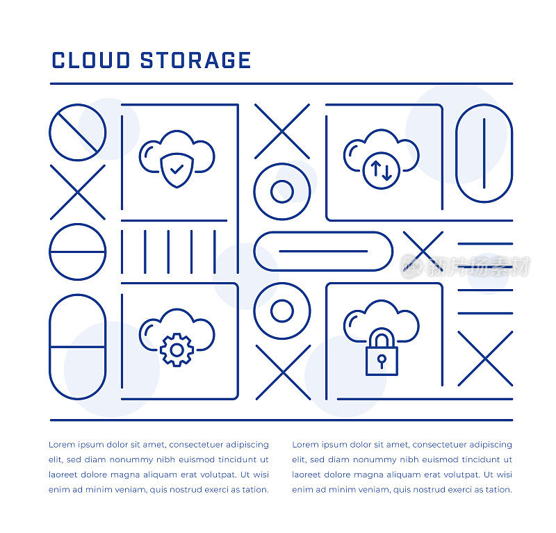 云存储网页横幅设计与信任，云传输，云管理，云安全线图标