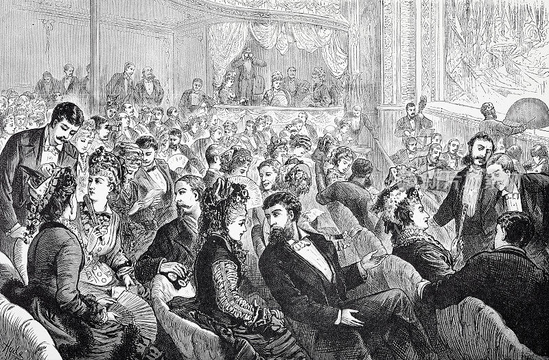 纽约市，莱西姆剧院，观众1875年