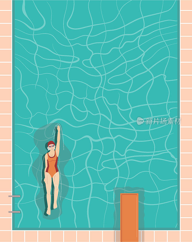 在游泳池游泳。垂直海报背景