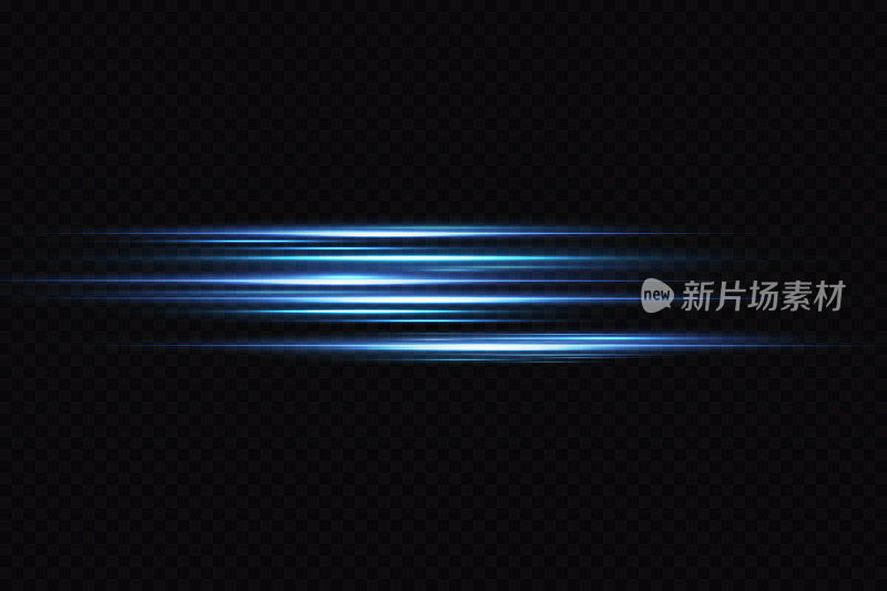 运动灯光效果的横幅。蓝线。蓝色背景上的速度效果。光、速度和移动的线条。矢量镜头光晕。