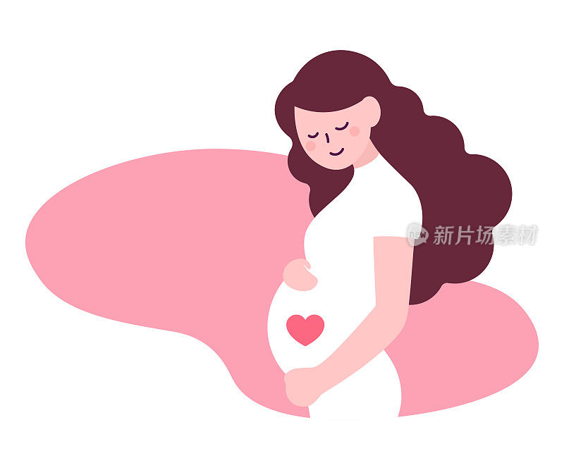 孕妇用长发抚摸她的肚子