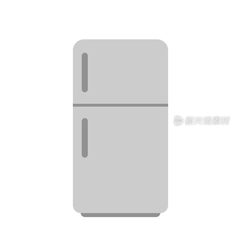 冰箱剪贴画矢量插图。简单的不锈钢冰箱平面矢量设计。顶部安装冰箱标志图标。老式冰箱卡通剪贴画。厨房电器概念符号