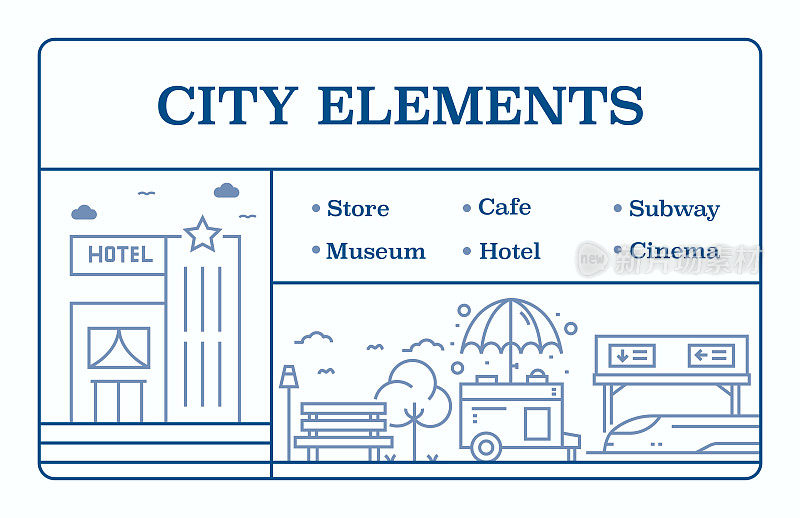 城市元素线图标集和横幅设计