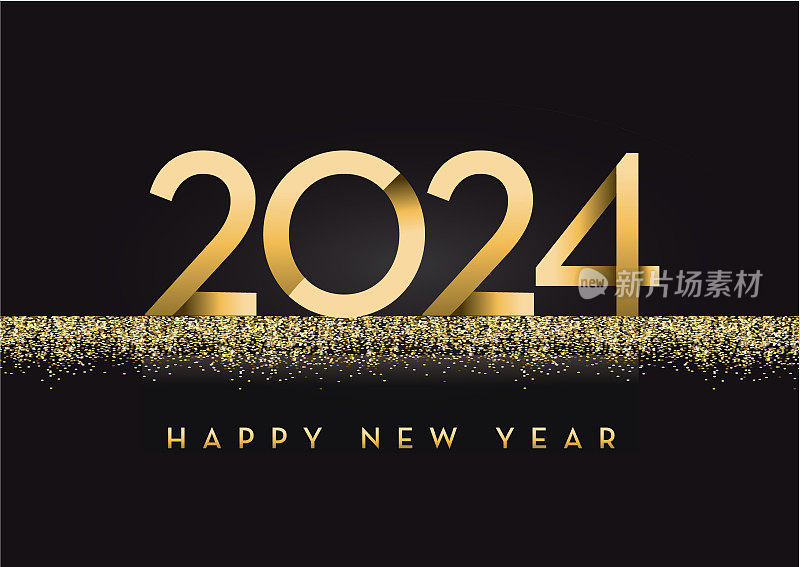 2024新年快乐抽象优雅闪亮的金色设计模板黑色