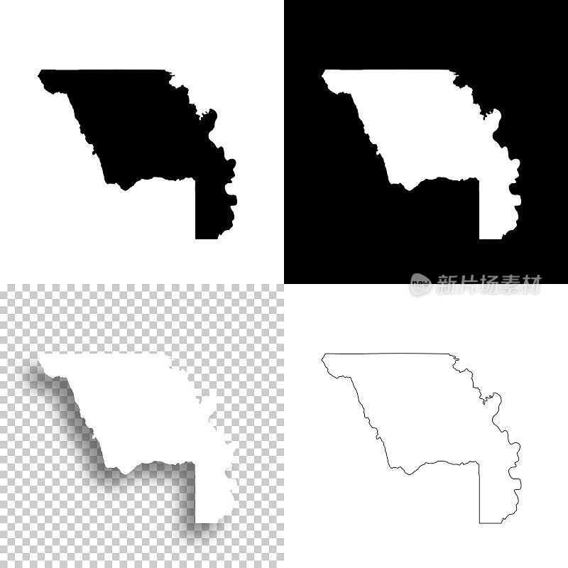 加州约洛县。设计地图。空白，白色和黑色背景