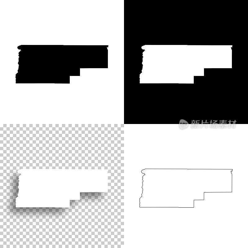 俄勒冈州杰斐逊县。设计地图。空白，白色和黑色背景