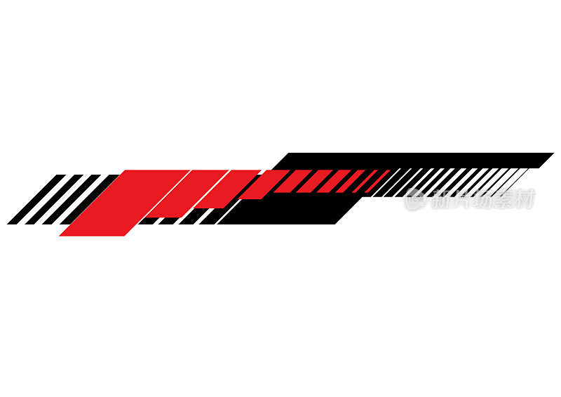 矢量抽象黑色和红色的速度条纹图案贴纸标签在白色背景上的车辆，摩托艇，运动服，跑车，比赛