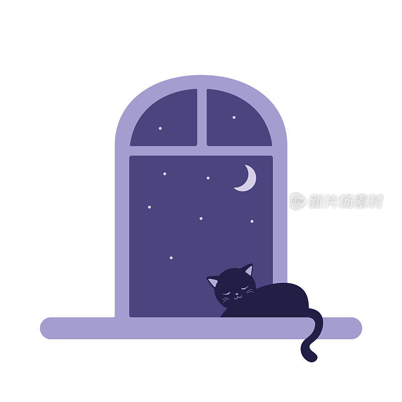 可爱的猫睡在窗台上。