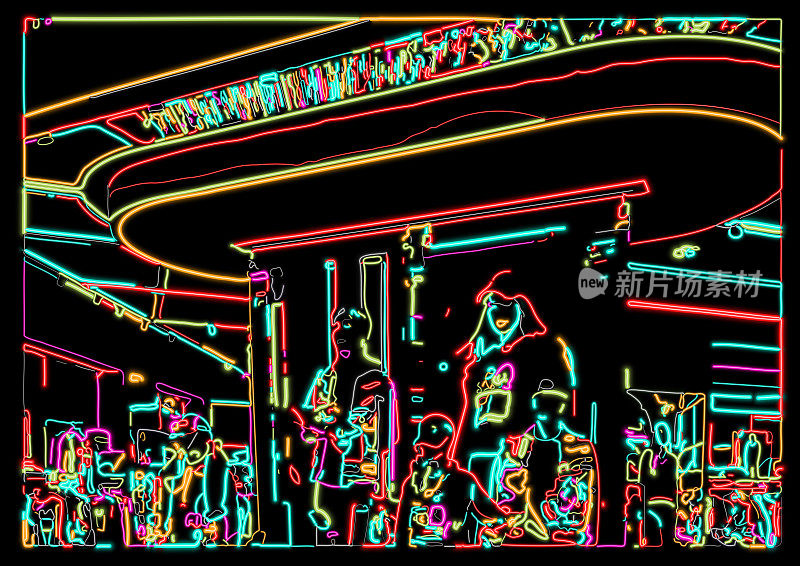 矢量LED灯光渐变色彩迷幻霓虹效果赛博城市站空间场景背景站