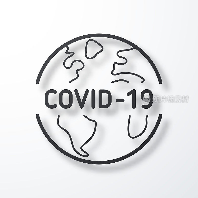 COVID-19在地球上。线图标与阴影在白色背景