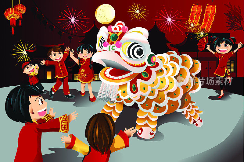 矢量插图的孩子在中国新年