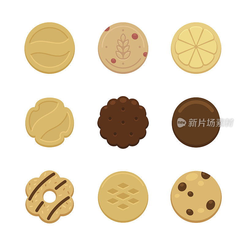 多个不同类型的饼干的图形图像