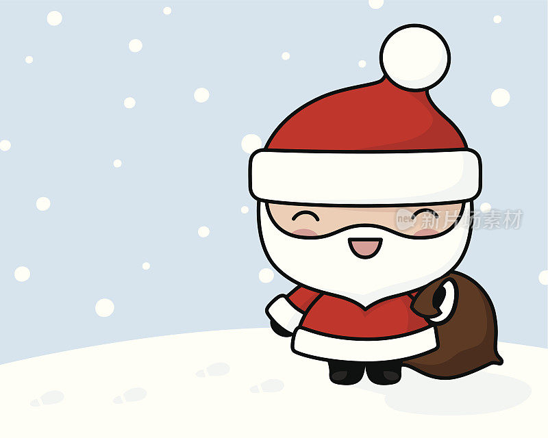 可爱的圣诞老人在雪中