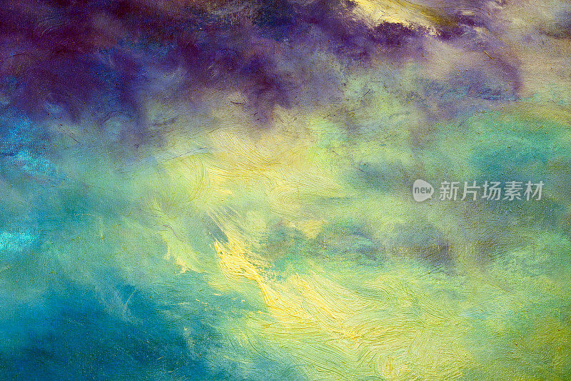 油画细节,紫色、黄色、绿色抽象背景