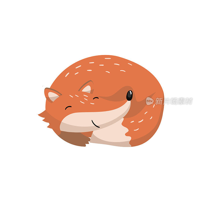 可爱的红狐睡觉的林地卡通动物矢量插图