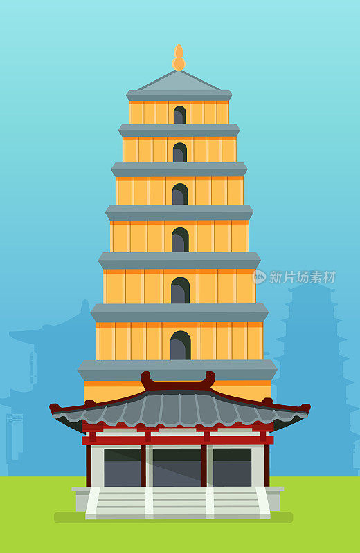 中国宝塔是典型的中国建筑。房子的城市城市