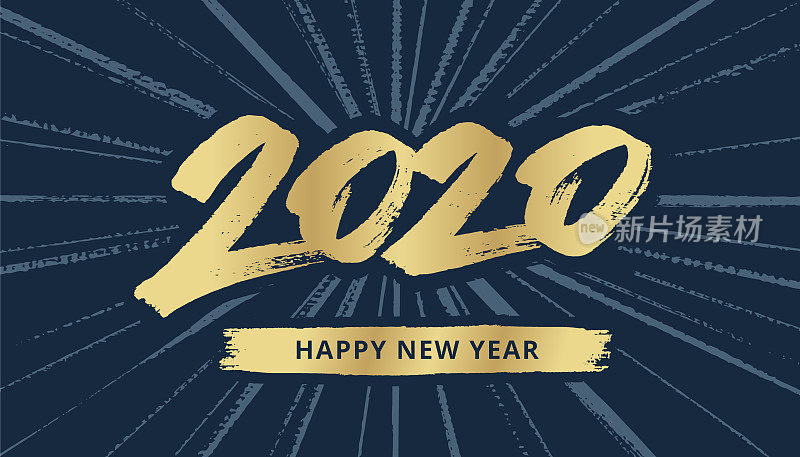 手绘的2020年新年贺卡和烟花