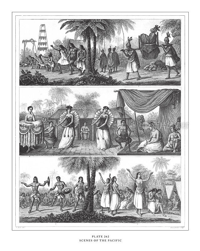 太平洋版画古董插图，出版于1851年