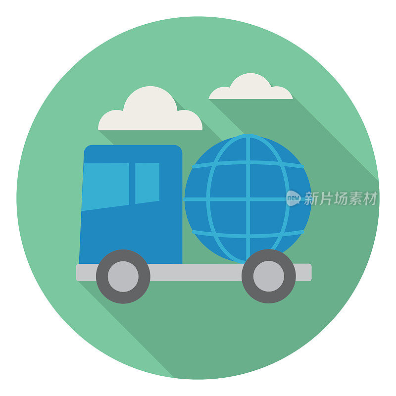 配送卡车物流配送和运输长影平面设计图标