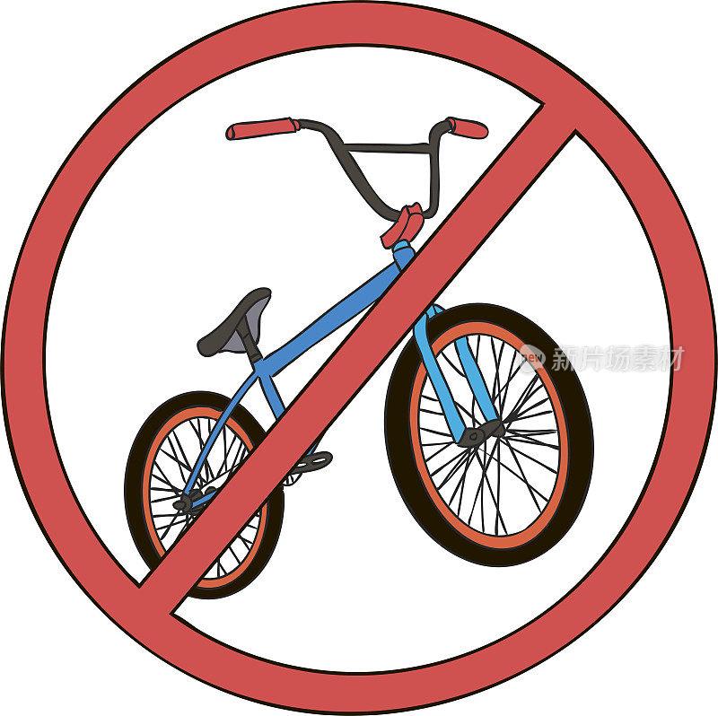 不允许BMX。自行车禁止。标志禁止骑。不允许的行李。矢量孤立在白色背景。