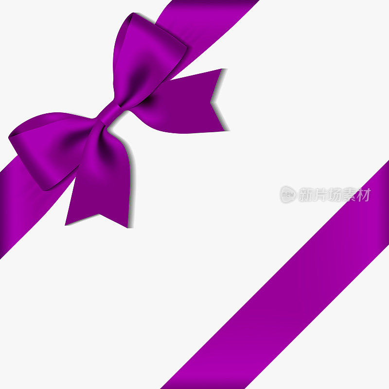 现实装饰光泽缎紫色蝴蝶结丝带丝带，孤立在白色背景