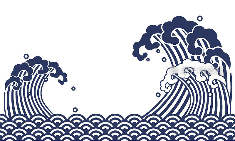 简单可爱的浮世绘波浪插图