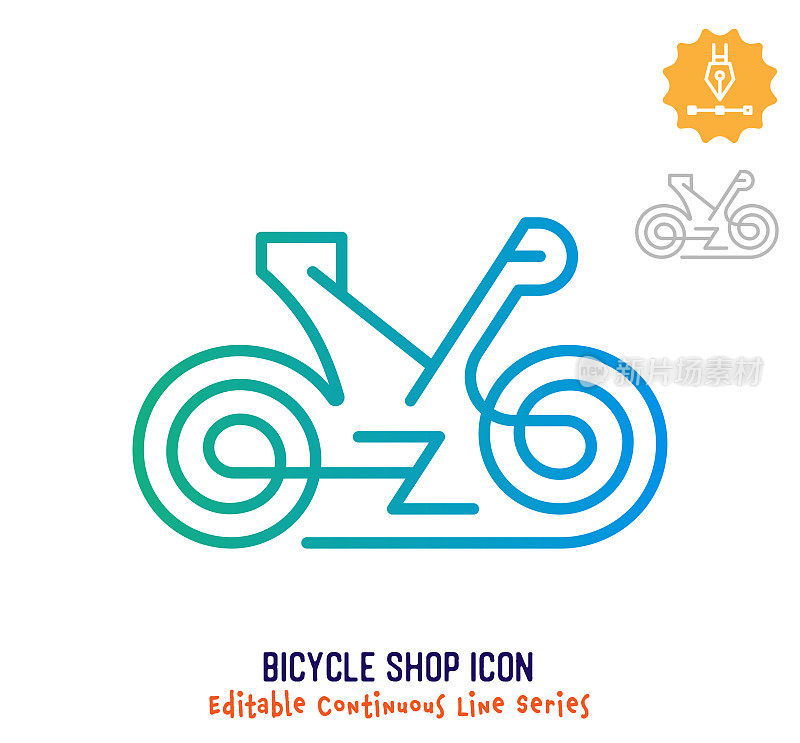 自行车店连续线可编辑的笔画线