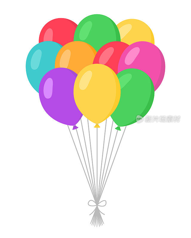 气球束套装-卡通扁平风格。孤立在白色的。向量