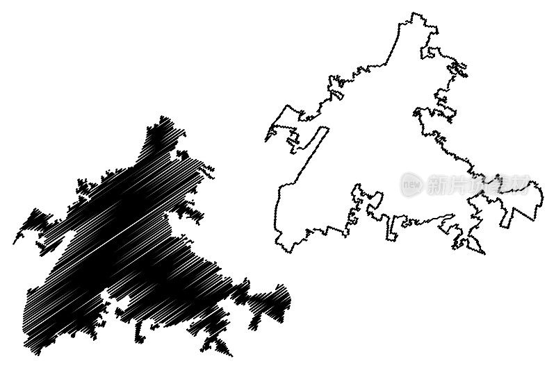 布雷西亚城(意大利共和国，意大利，伦巴第)地图矢量插图，草稿布雷西亚城地图