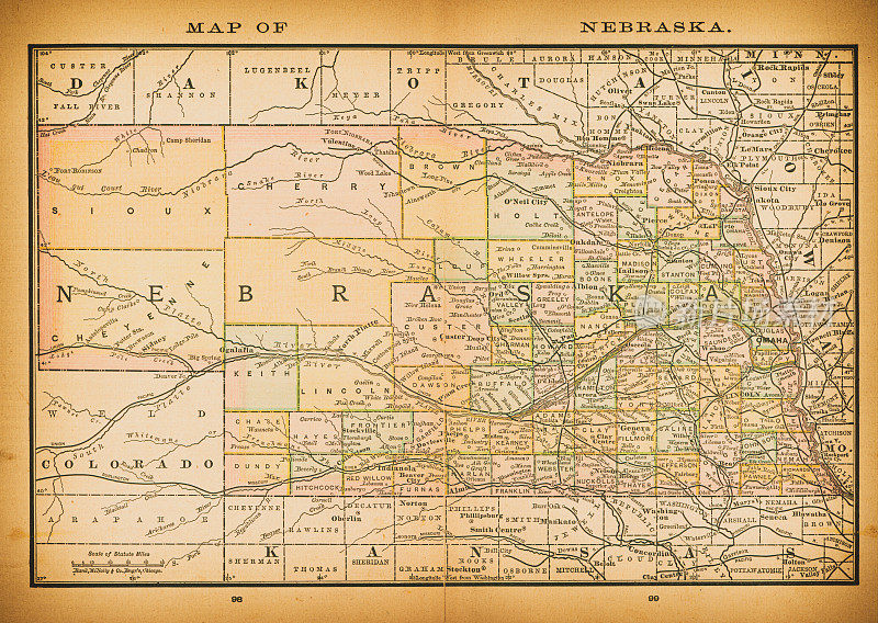 19世纪的内布拉斯加州地图