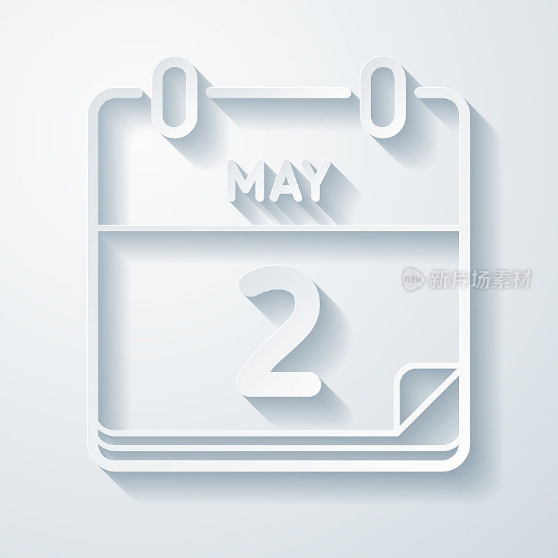 5月2日。在空白背景上具有剪纸效果的图标