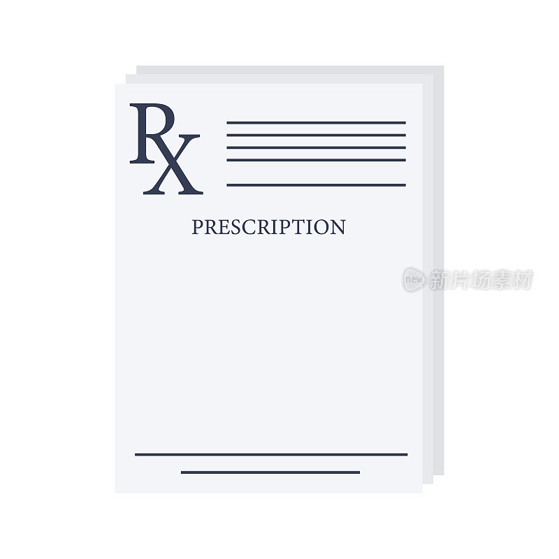 处方表，处方，带药物的纸质医疗文件。医生处方模板与药丸的现实形式。医疗保健概念，处方空白，药房，诊所，医院页面。矢量图