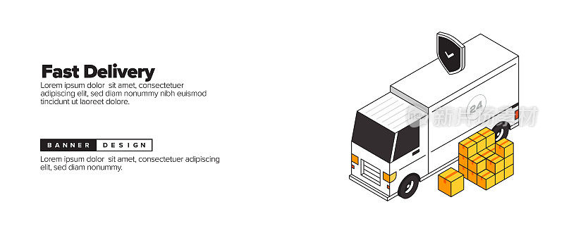 快速交付，货物保护概念等距网横幅，海报，封面和横幅的三维设计