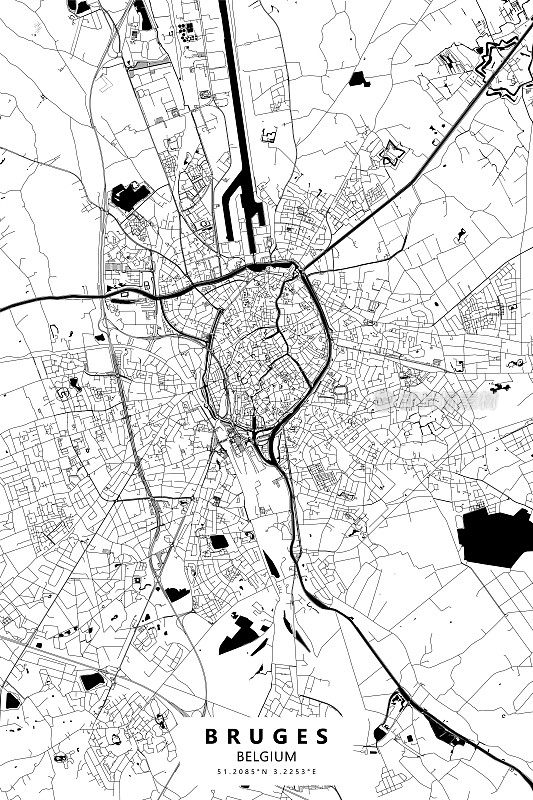 布鲁日，比利时矢量地图