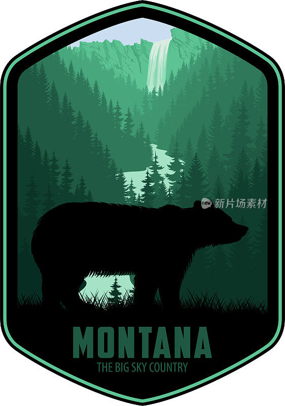 蒙大拿州的黄石国家公园的灰熊矢量标签