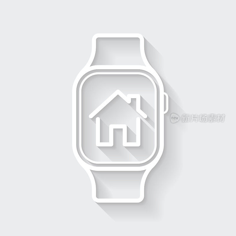 智能手表配智能家居。图标与空白背景上的长阴影-平面设计