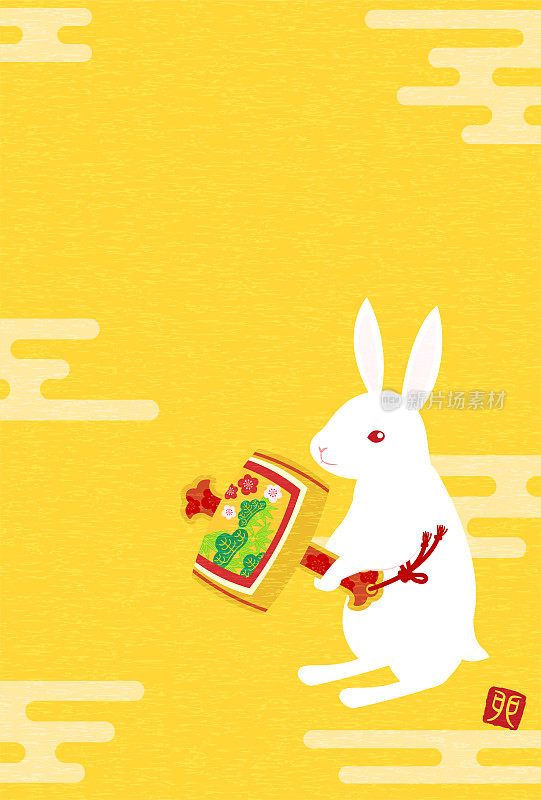2023年兔年日本图案能团子，兔与内田野小泉，江水日本图案背景