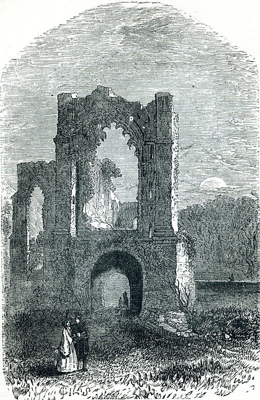 弗内斯修道院，坎布里亚，英格兰19世纪插图