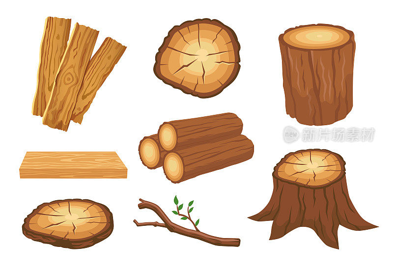 木材和木材或木材矢量插图集