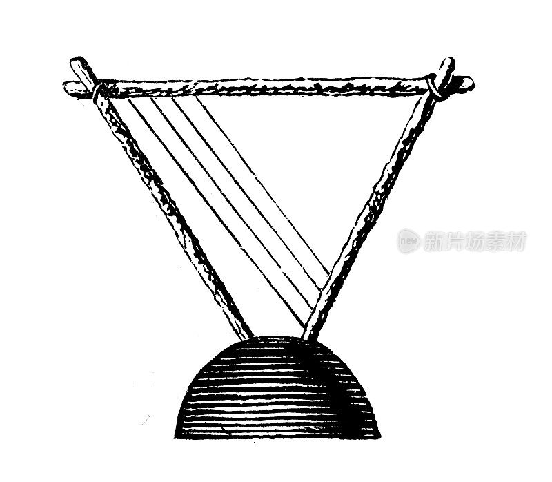 古董插图，民族志和土著文化:非洲，克鲁人竖琴